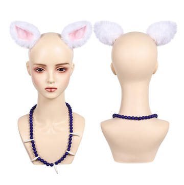 Pink Ears Necklace Set Cosplay Unisex Accessory Halloween Carnival Party Props Accessories